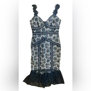Venus black lace detail overlay dress